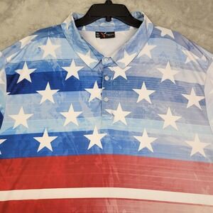 YATTA Golf Men's Golf Polo Shirt Red White Blue Patriotic Print Performance 4XL‎